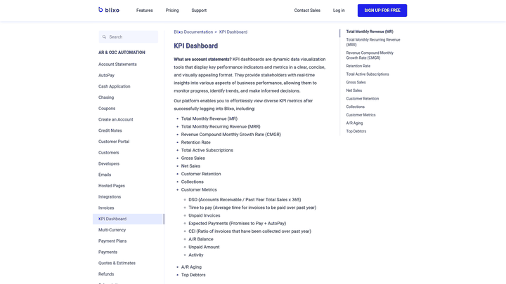Screenshot: KPI dashboard displaying MRR, revenue metrics, and compliance features.