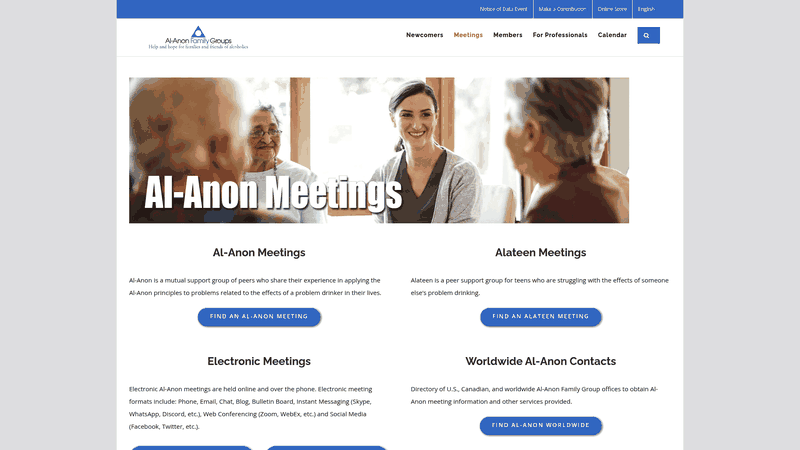 Screenshot: Al-Anon meeting search interface showing how to find local meetings.