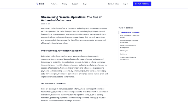 Screenshot: Overview of automated collections features, benefits, and best practices.