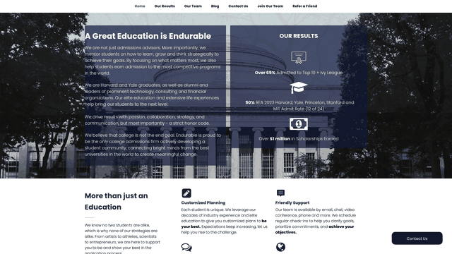 Screenshot: Screenshot of the Mentorship and Life Advice section showing alumni network and seminars.