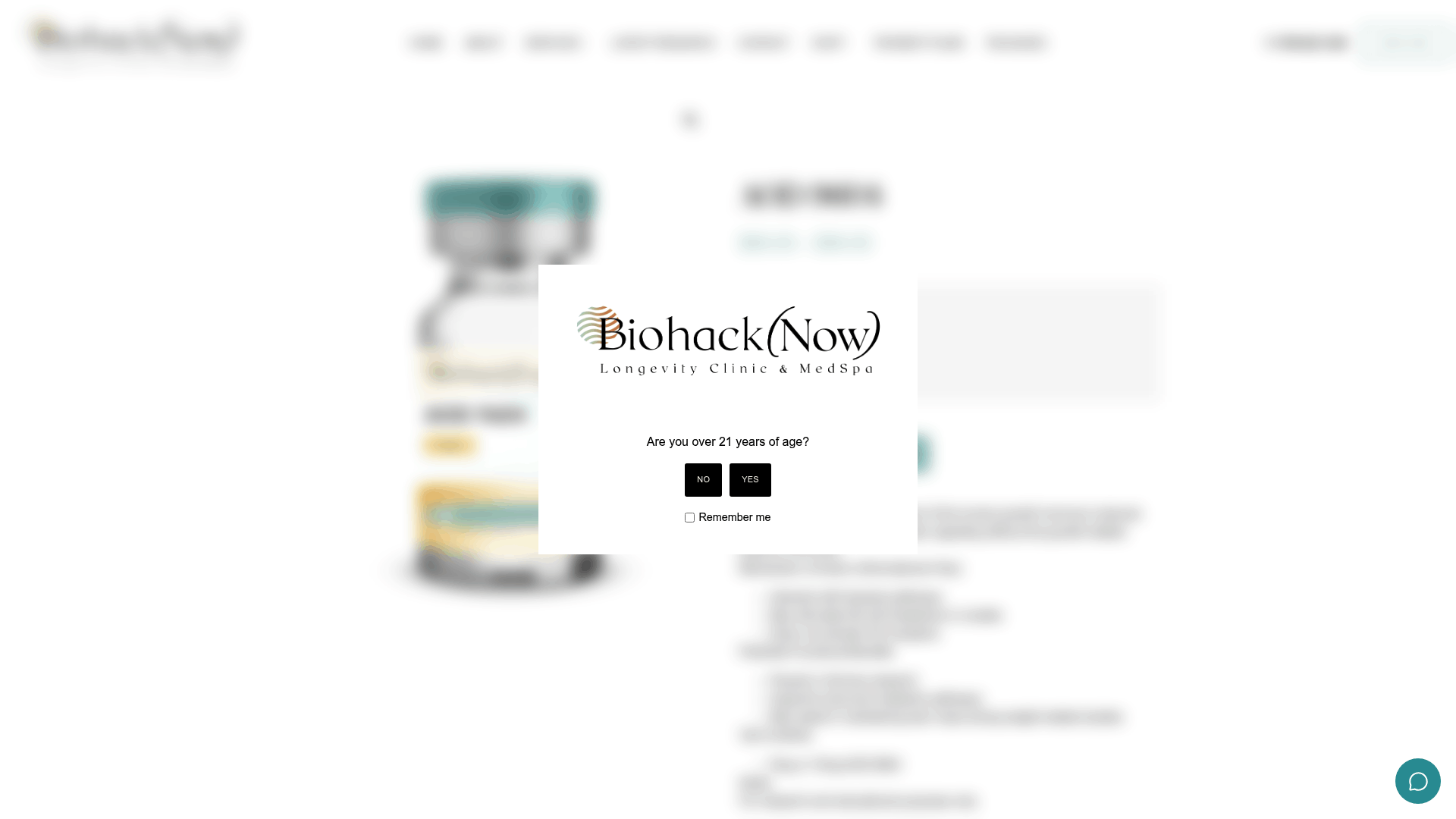 Screenshot: Product page showing dosage options, scientific background, and purchase options for AOD-9604.
