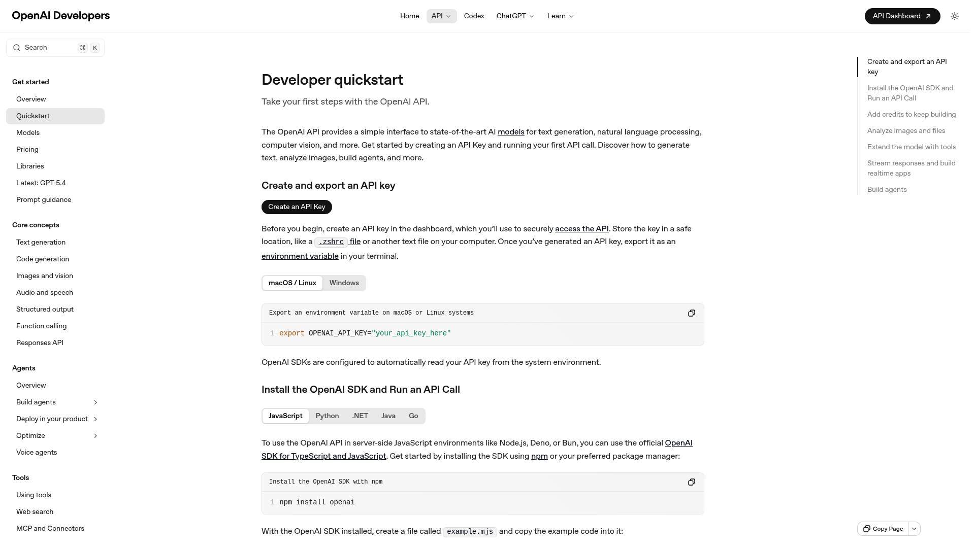 Screenshot: OpenAI API code‑generation guide showing how to programmatically generate code.