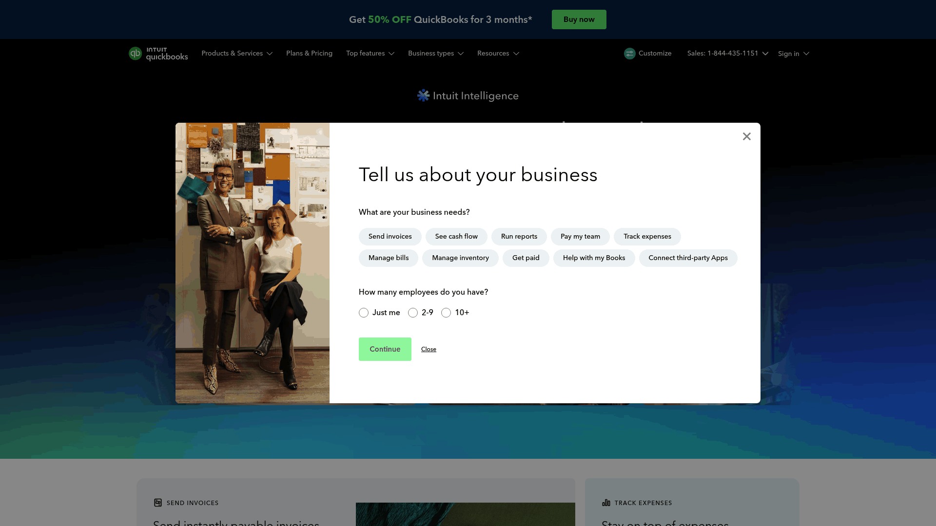 Screenshot: QuickBooks homepage, a leading traditional AR solution.