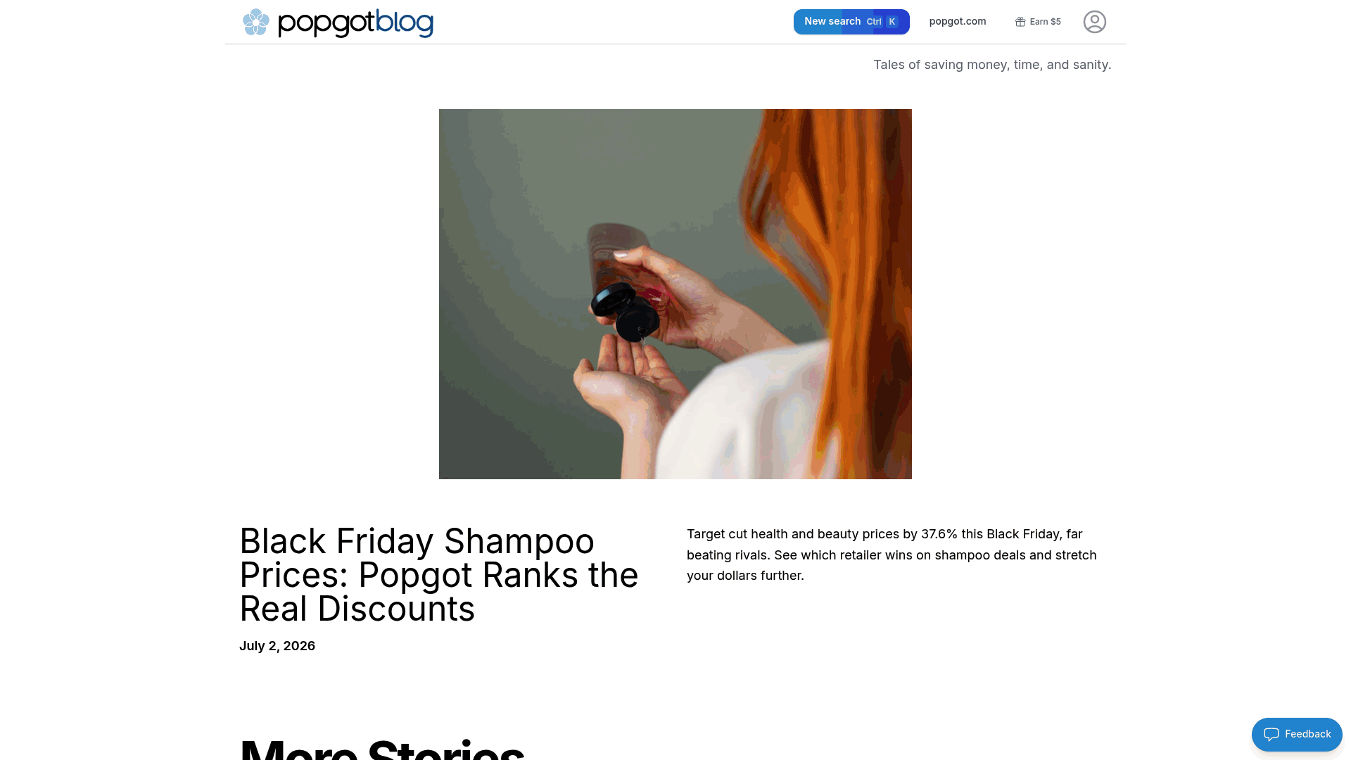 Screenshot: Popgot blog landing page featuring a post titled "Popgot vs Google Shopping: Price Insights."