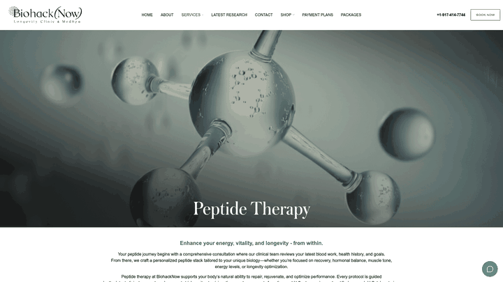 Screenshot: Shows the Hormone & Longevity Stack section highlighting CJC‑1295 + Ipamorelin and the $275 consultation pricing.