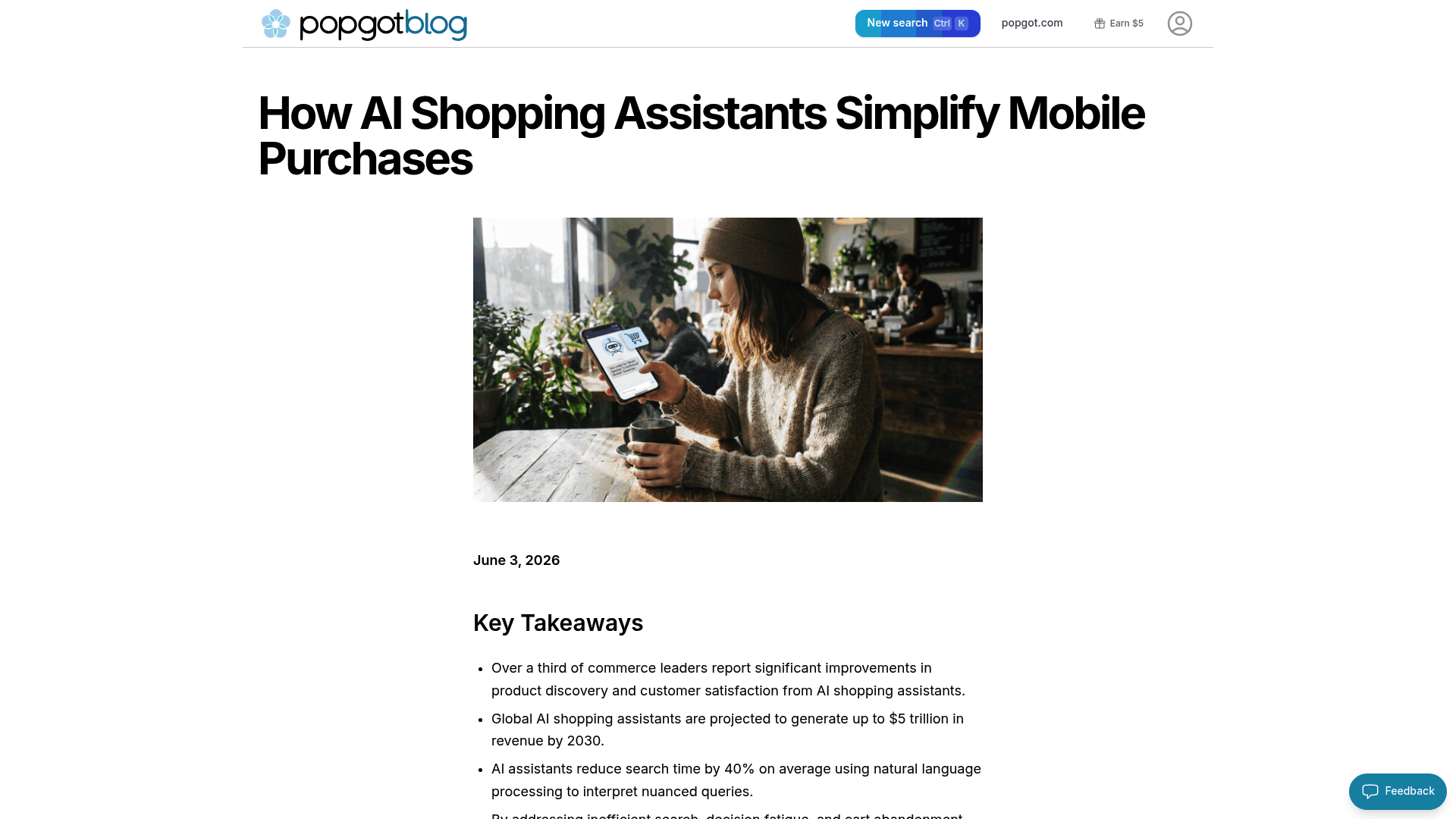 Screenshot: Article overview of Popgot's AI label scanning and multi-retailer search process.