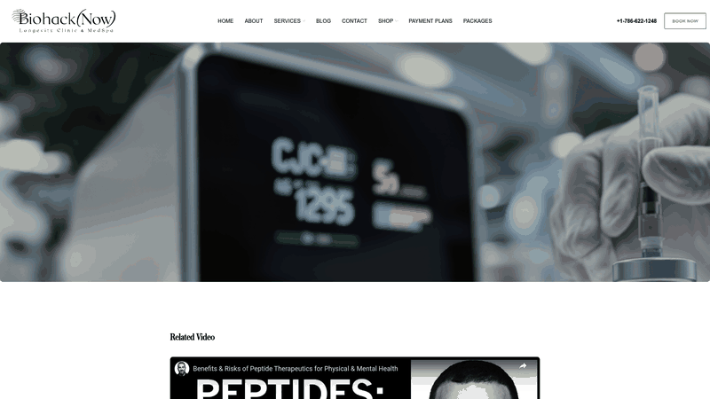 Screenshot: Detailed product page for the CJC‑1295 infusion, including benefits and usage information.