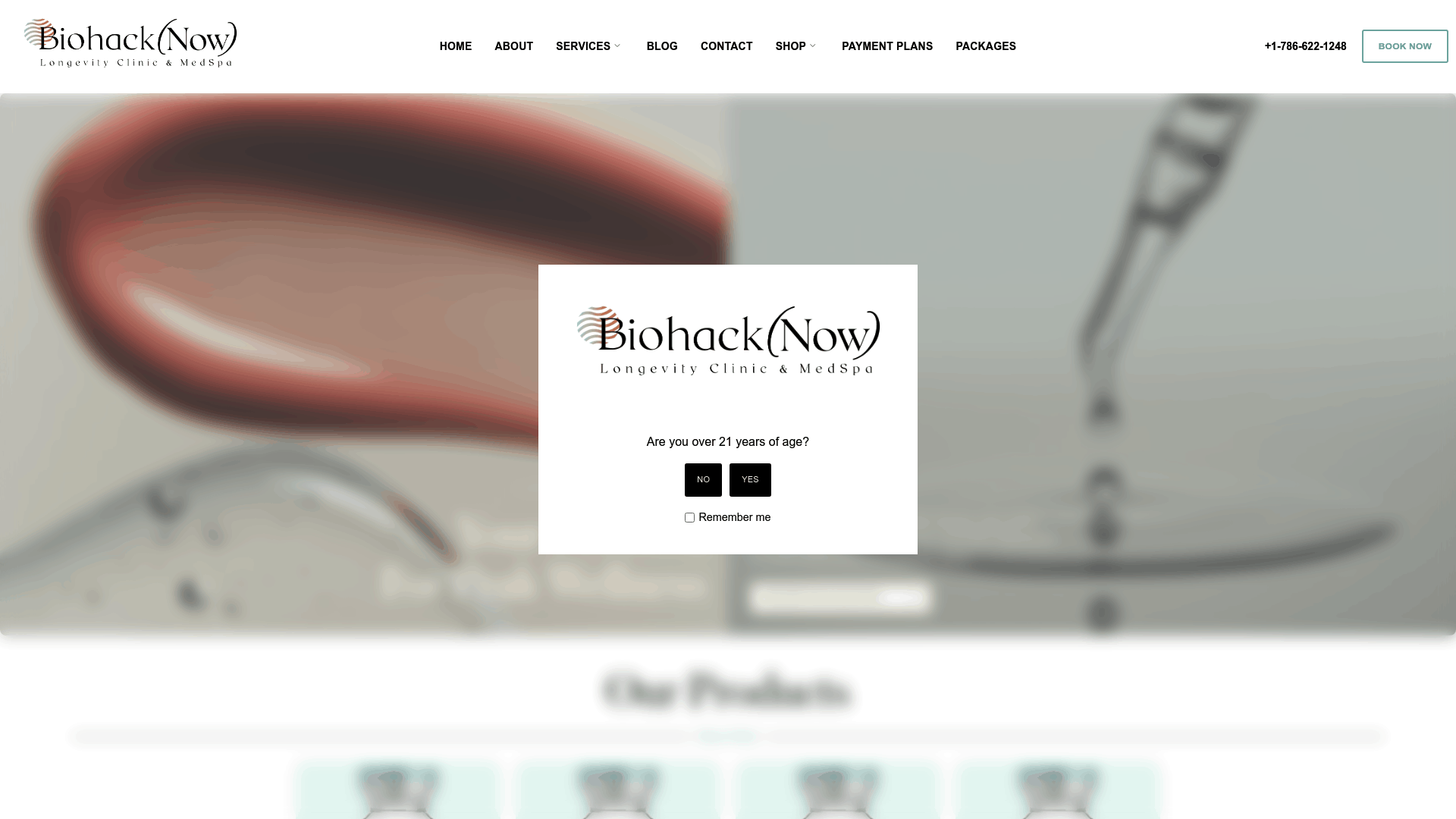 Screenshot: Product catalog page displaying the full range of peptide supplements and related wellness products.