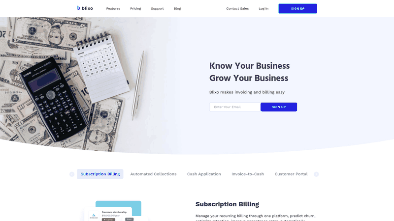 Screenshot: Subscription Billing page showcasing subscription analytics, churn prediction, and revenue recognition-key inputs for building a cash‑flow forecast model.
