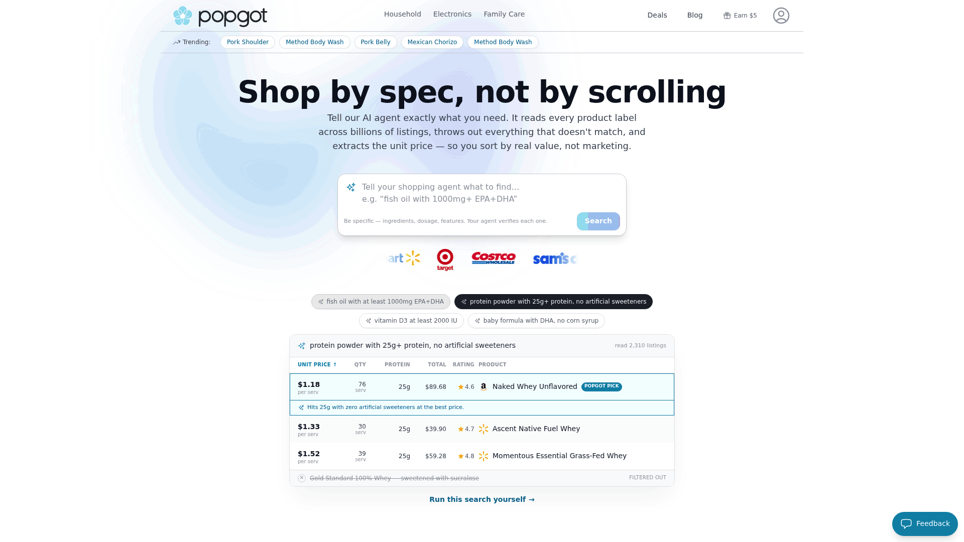 Screenshot: Screenshot of the multi‑retailer comparison table showing unit prices across Amazon, Walmart, Target, etc.