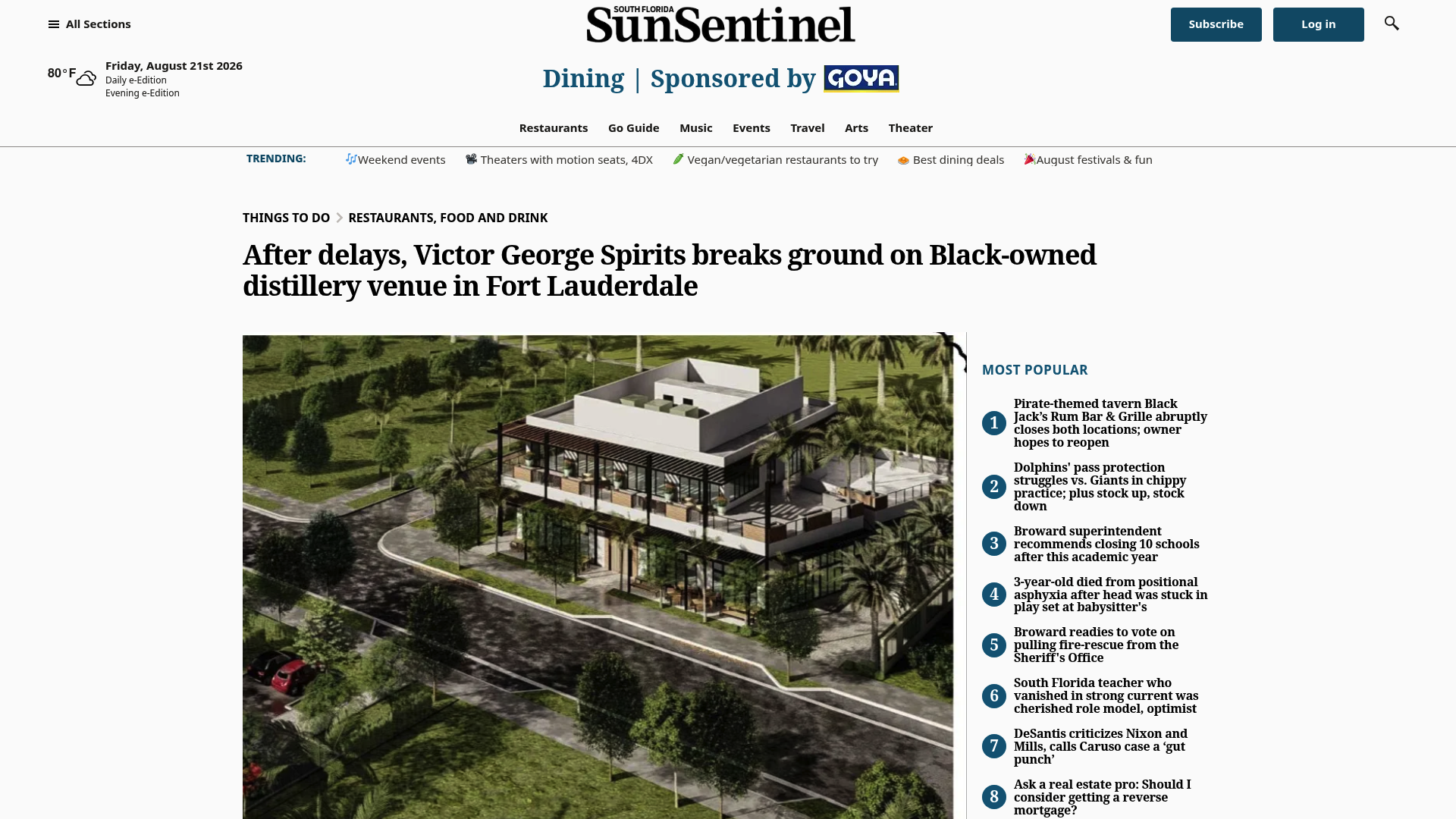 Screenshot: Screenshot of the Sun Sentinel article showing the rendering of the Victory Building and its planned amenities.