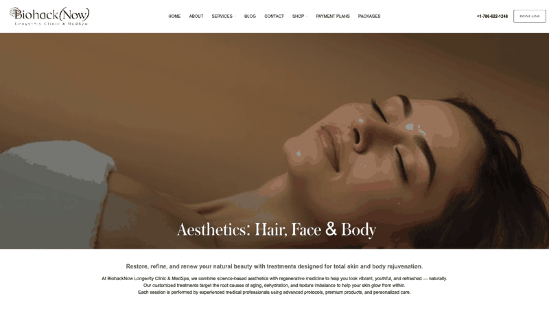 Screenshot: Overview of PRP microneedling, exosome therapy, and other aesthetic services