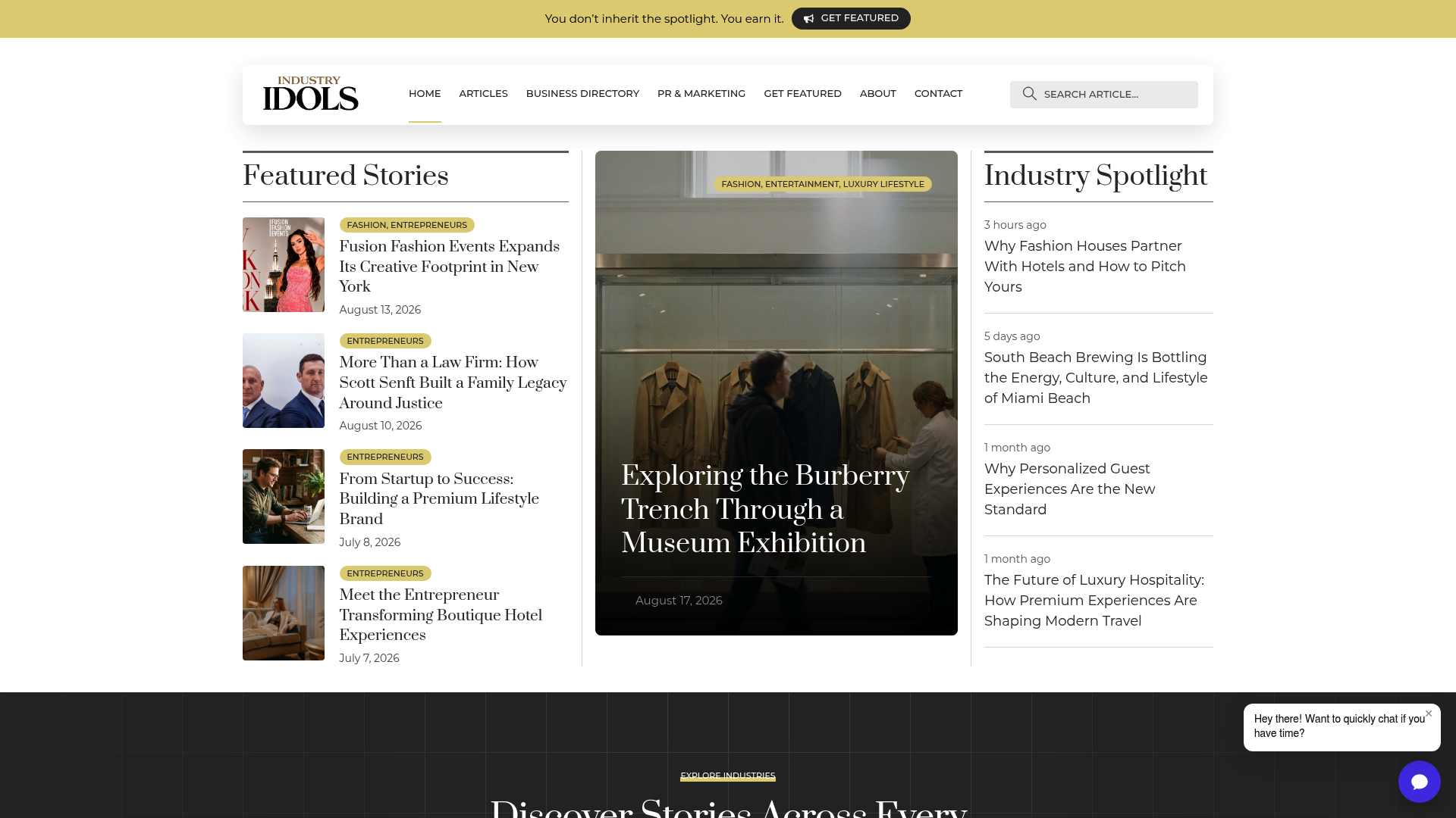Screenshot: Overview of Industry Idols’ core services-editorial coverage, strategic PR, business growth, and storytelling-illustrating how AI can be integrated into each.