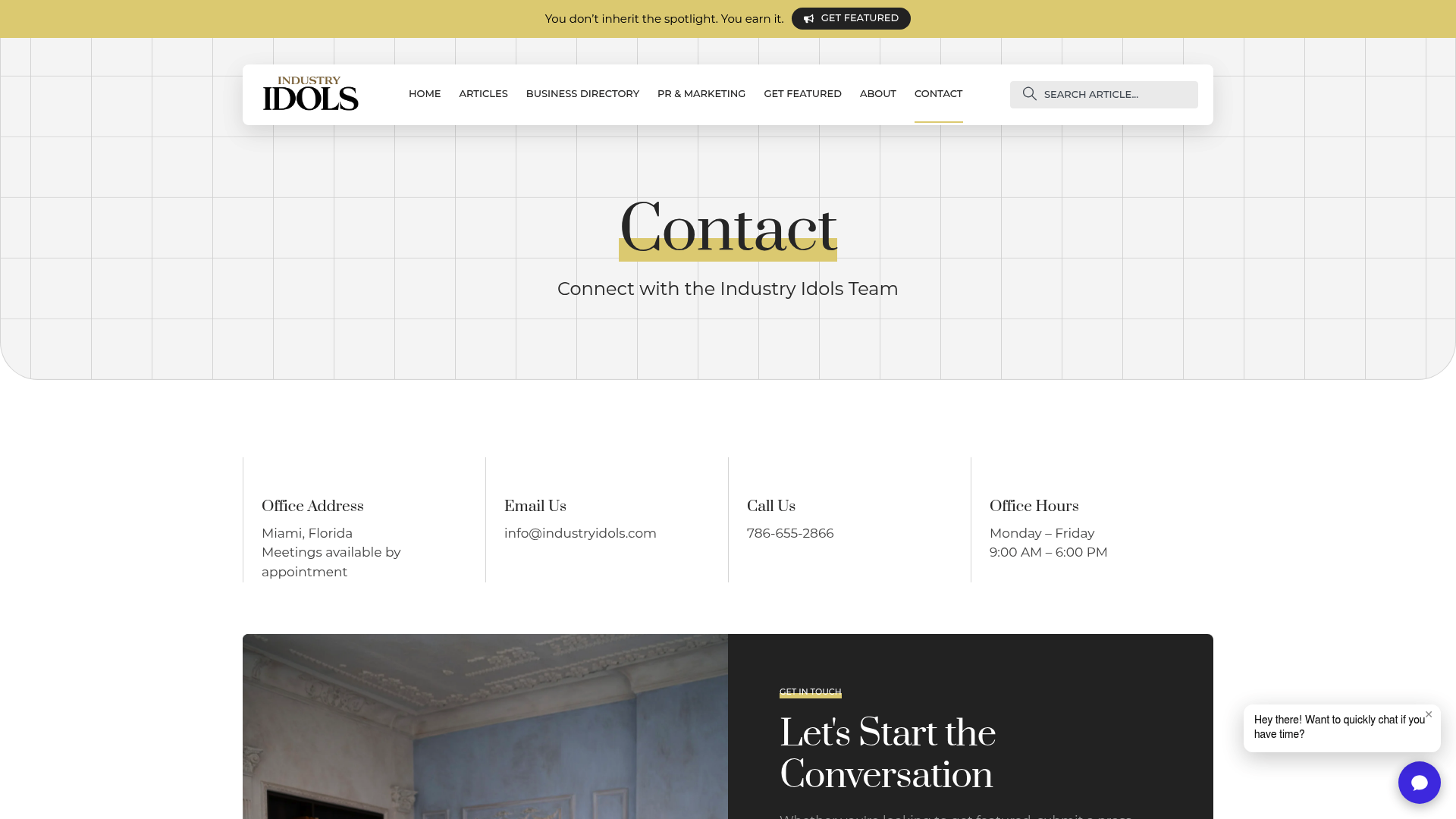 Screenshot: Contact form and contact details, encouraging readers to reach out for personalized AI‑powered PR and visibility solutions.
