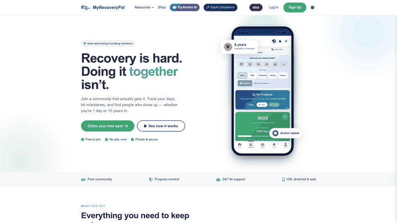 Screenshot: MyRecoveryPal dashboard showcasing sleep and sobriety tracking features mentioned in the article.
