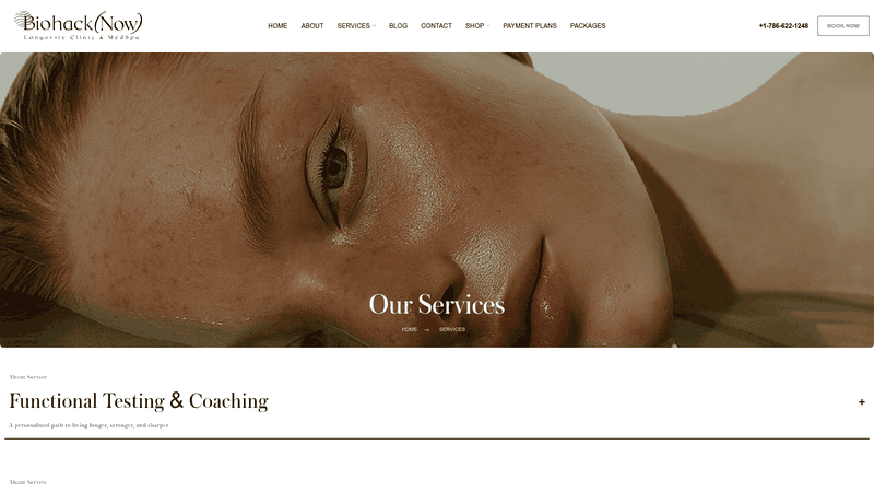 Screenshot: Full-page snapshot of the Services page, highlighting coaching, testing, and individualized wellness programs.