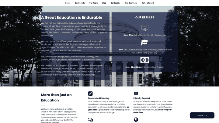Screenshot: Illustrates Endurable's Customized Planning service