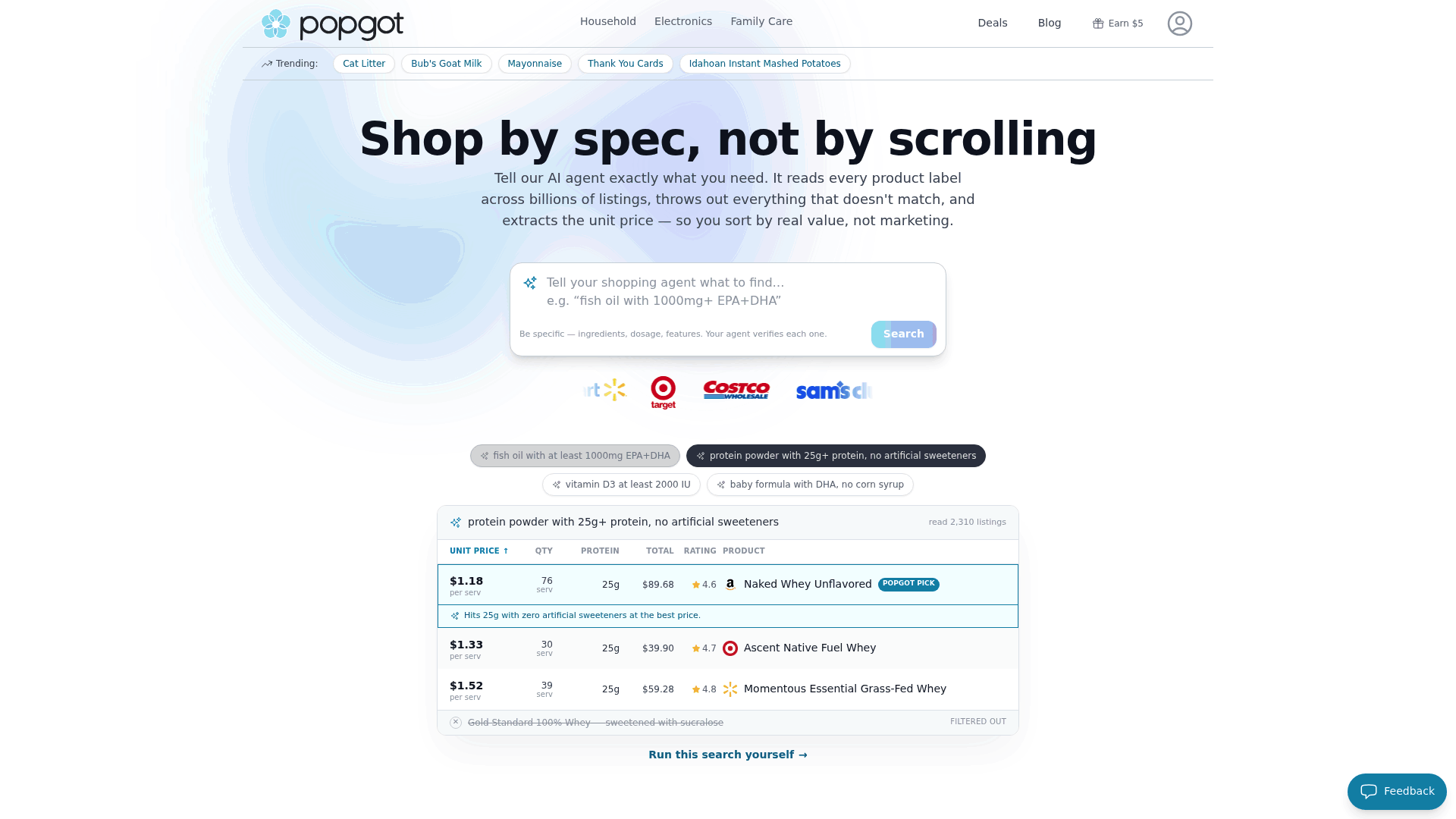 Screenshot: Screenshot of the curated shopping guides section, showcasing Popgot's hand-picked lists for budget-friendly snacks.