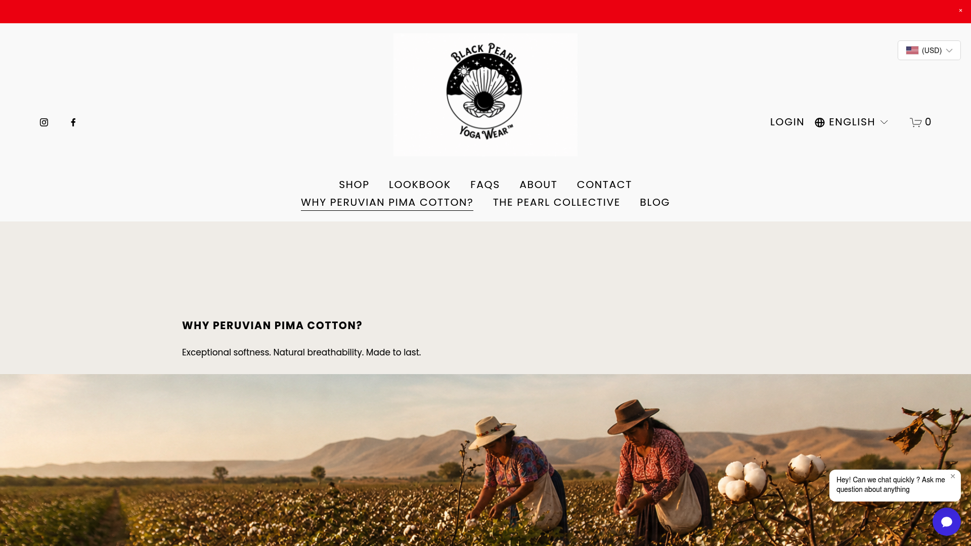 Screenshot: Overview of Peruvian Pima cotton’s softness, breathability, and durability, directly from the brand’s dedicated page.