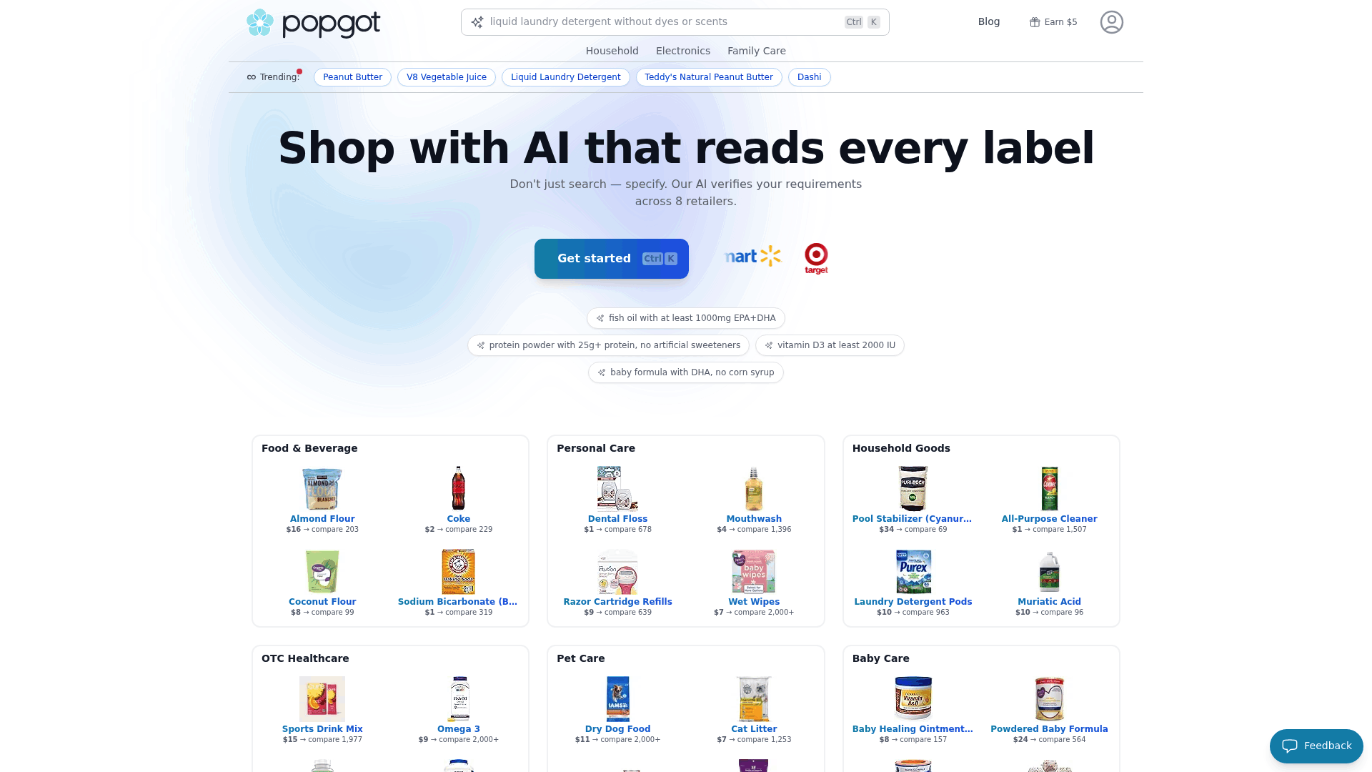 Screenshot: Image of the Curated Shopping Guides section, illustrating how Popgot presents hand‑picked product lists for everyday items.