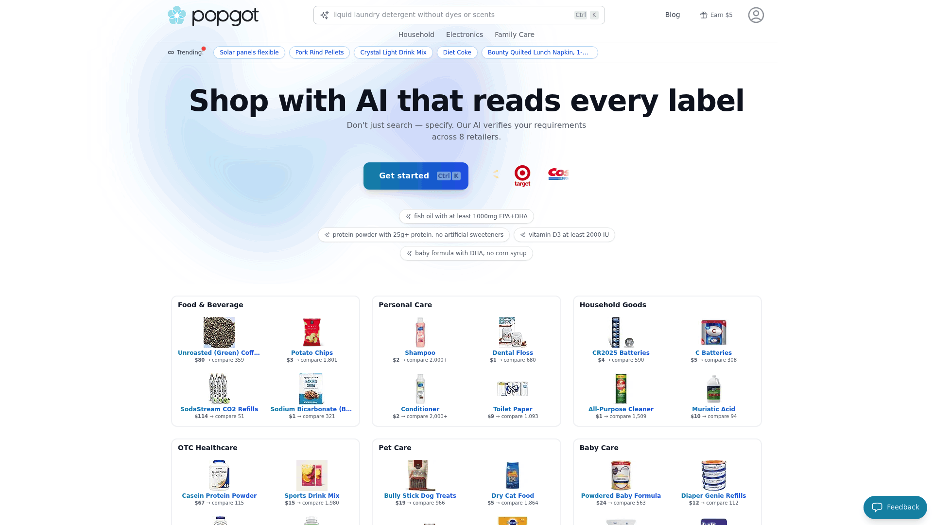 Screenshot: A populated search result page demonstrating Popgot’s unit‑price extraction and ingredient verification.