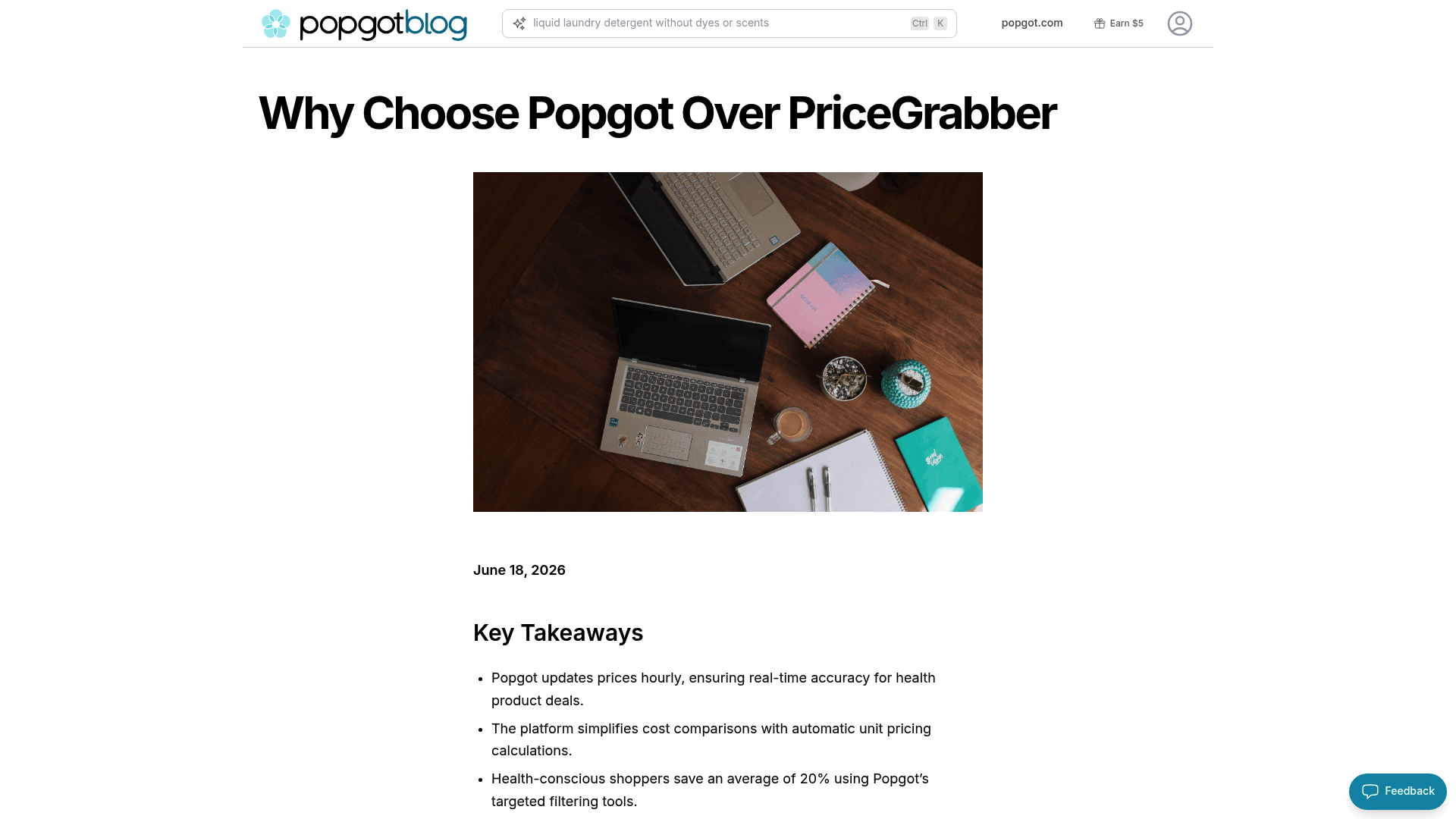 Screenshot: Screenshot of the comparison table that lists feature gaps and advantages of Popgot over PriceGrabber.