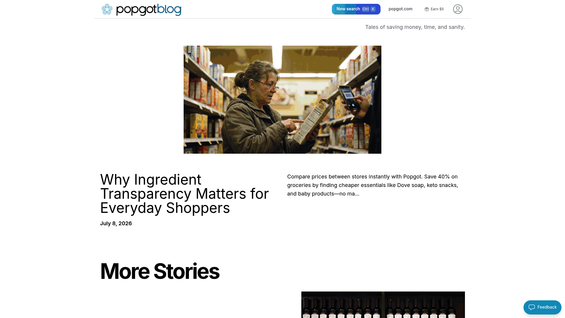Screenshot: Popgot blog page showing how the platform compares prices across retailers, with examples of price‑comparison tables.