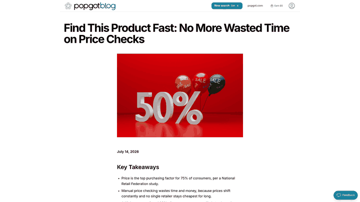 Screenshot: Screenshot of the blog detailing real‑world savings examples using Popgot.