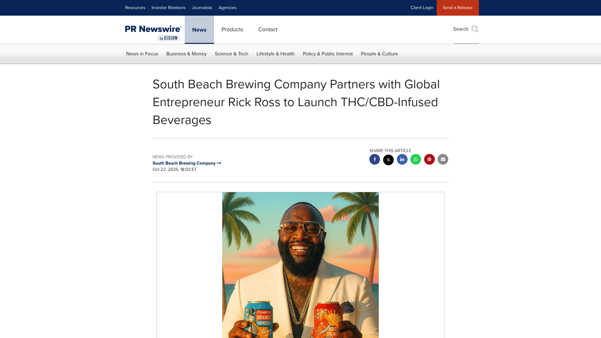 Screenshot: Press release announcing the partnership with Rick Ross and new product lines.