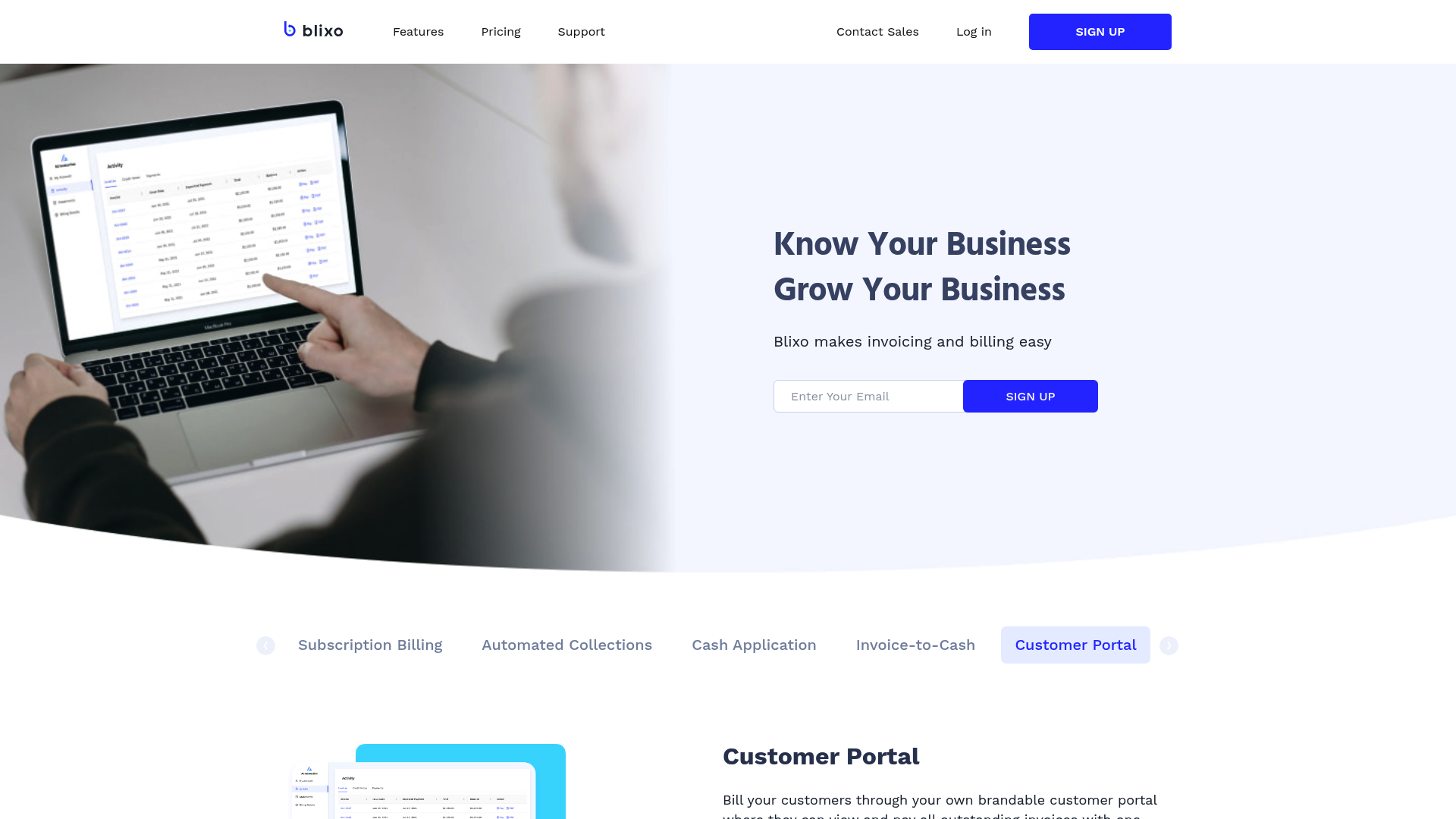 Screenshot: Customer‑portal interface features and capabilities.