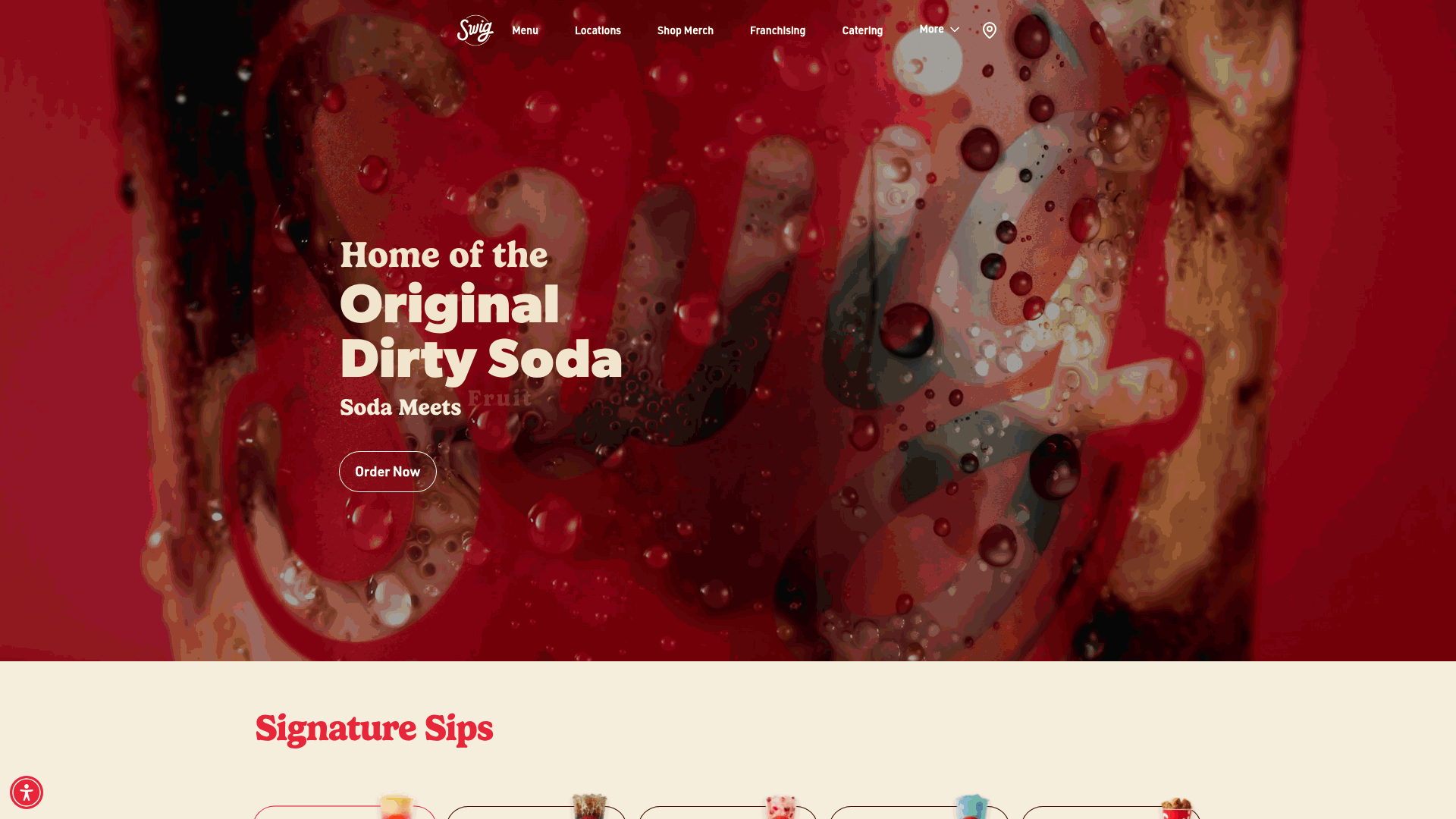 Screenshot: Visual of Swig's homepage banner announcing the $12 soda tray deal.