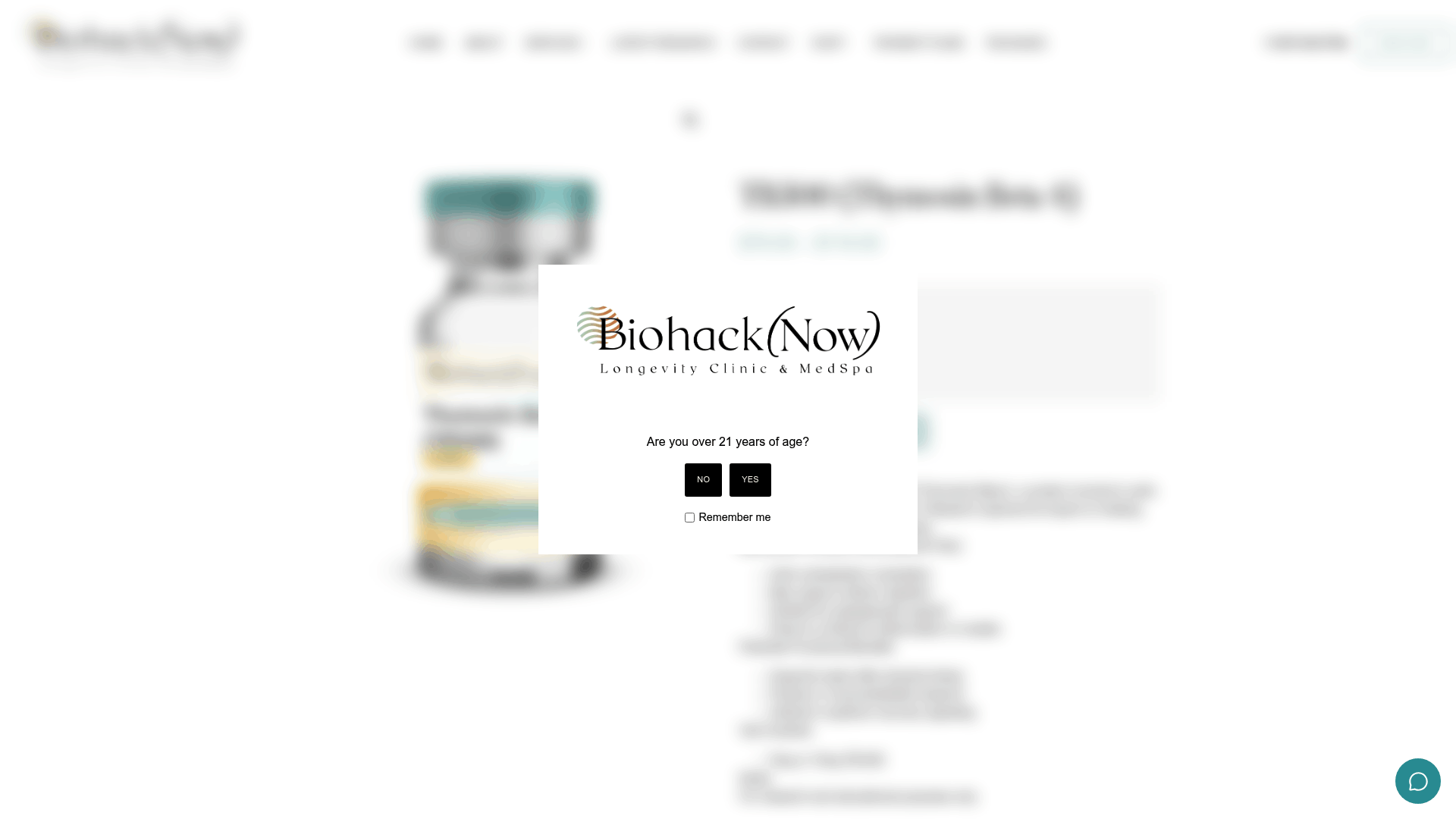 Screenshot: Product page showing TB‑500 (Thymosin Beta‑4) pricing, dosage options, and scientific background.