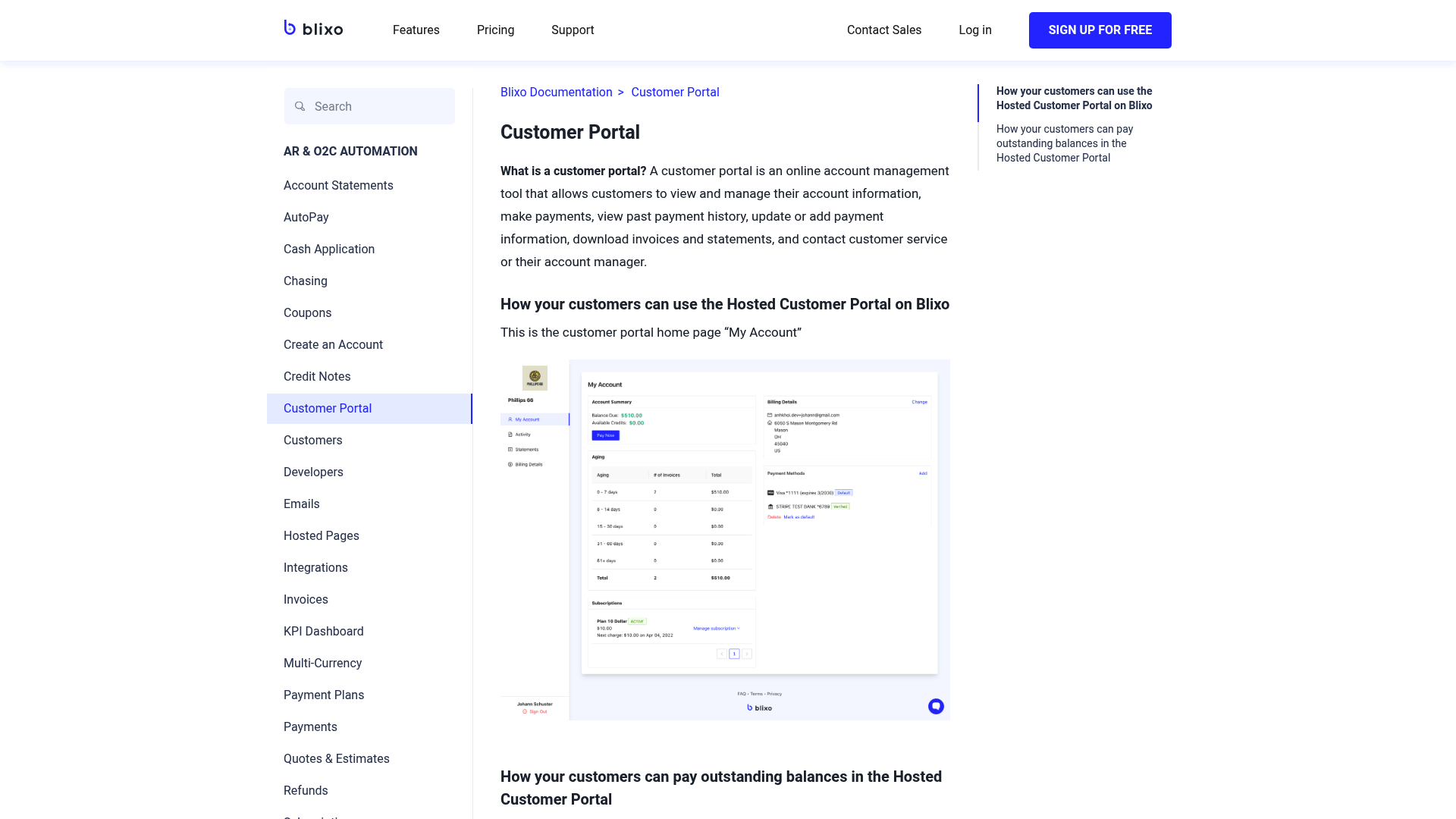 Screenshot: Screenshots of the customer portal interface, including the My Account page, payment page, and subscription management.