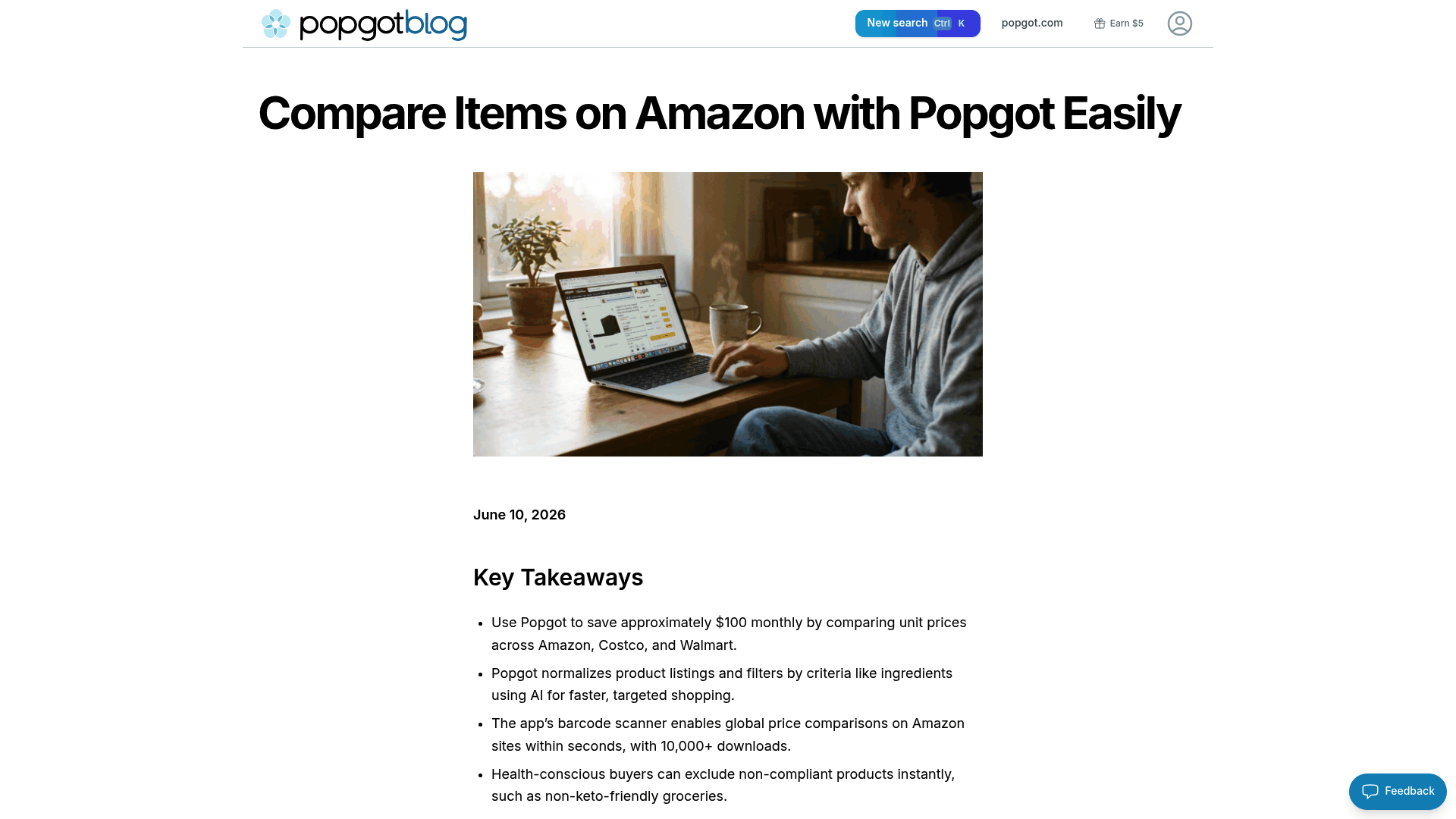 Screenshot: Popgot's comparison panel showing multi-retailer unit prices, AI-verified labels, and filtering options.