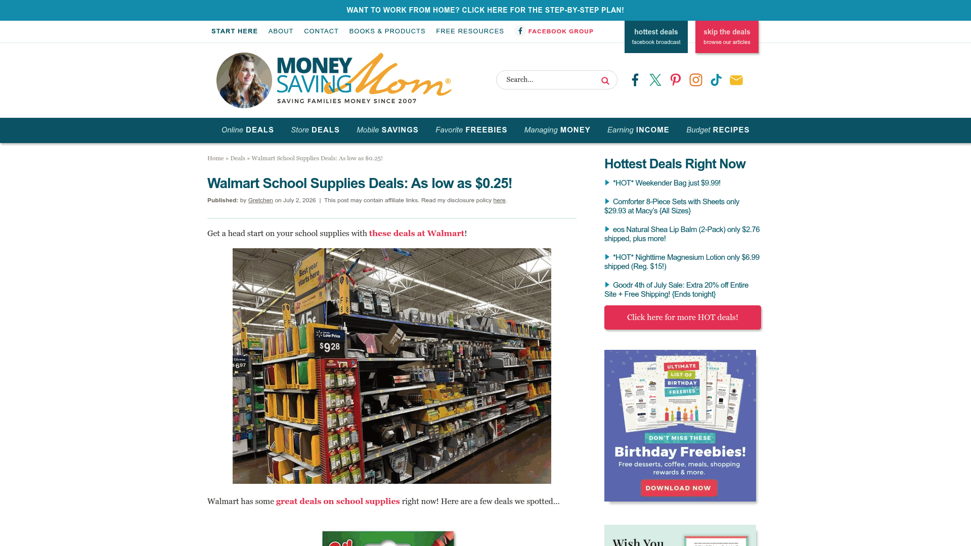 Screenshot: Another source listing Walmart school supply deals up to $10.