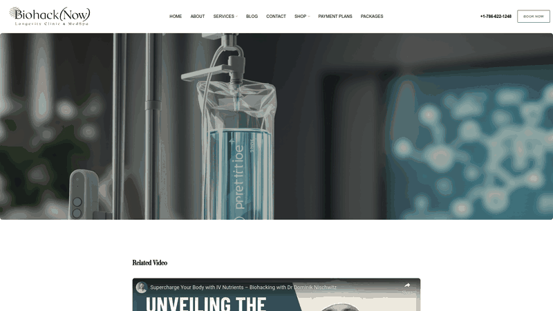 Screenshot: Detailed list of IV drip formulations (Myers’ Cocktail, Glutathione, NAD+ etc.)