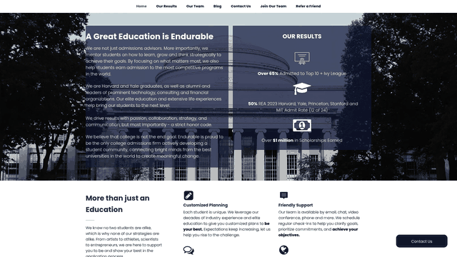 Screenshot: Visual representation of Endurable Education's base + bonus pricing structure, highlighting how fees compare to typical industry rates.