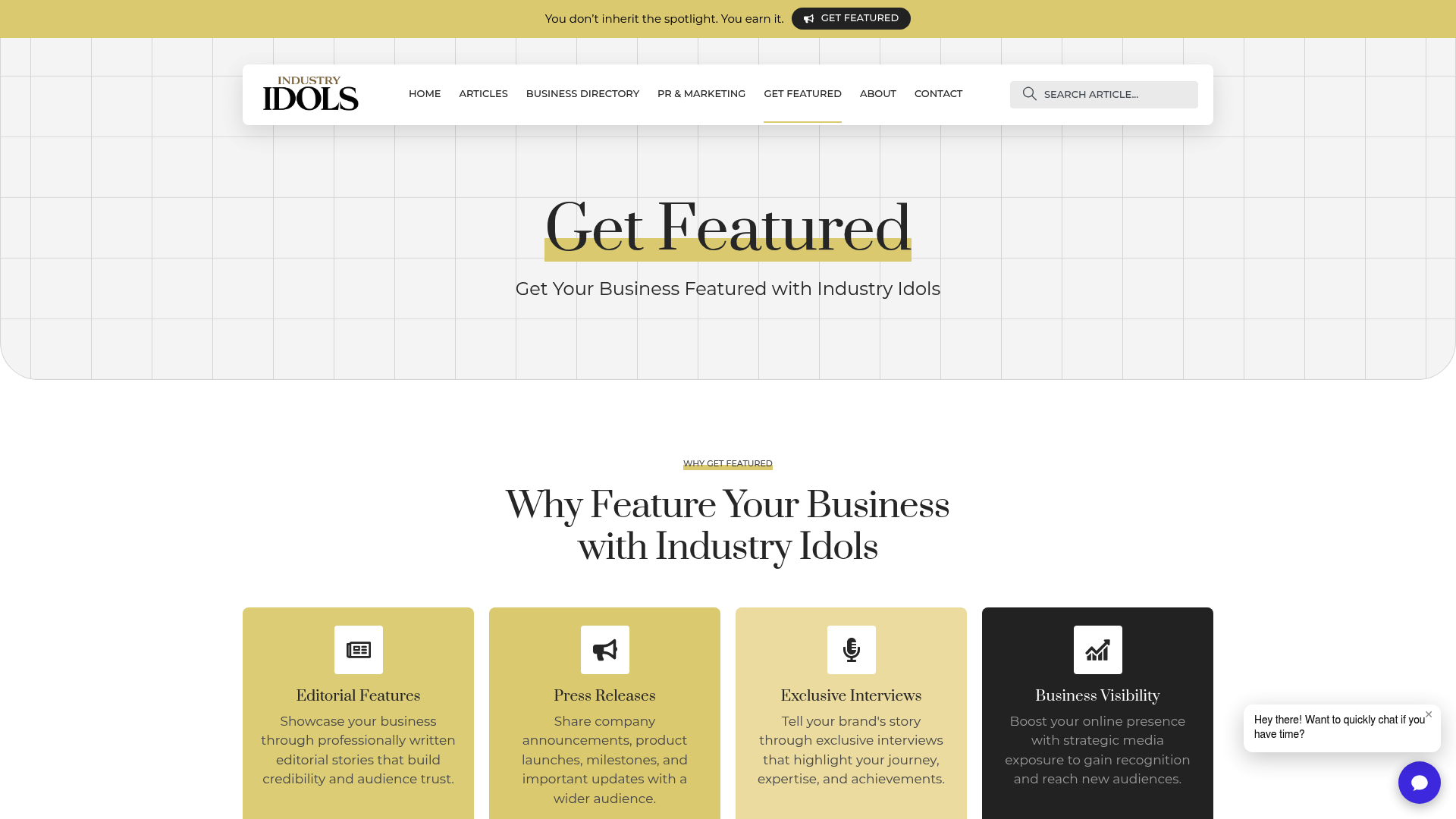 Screenshot: Screenshot of the Get Featured page showing the editorial submission process.