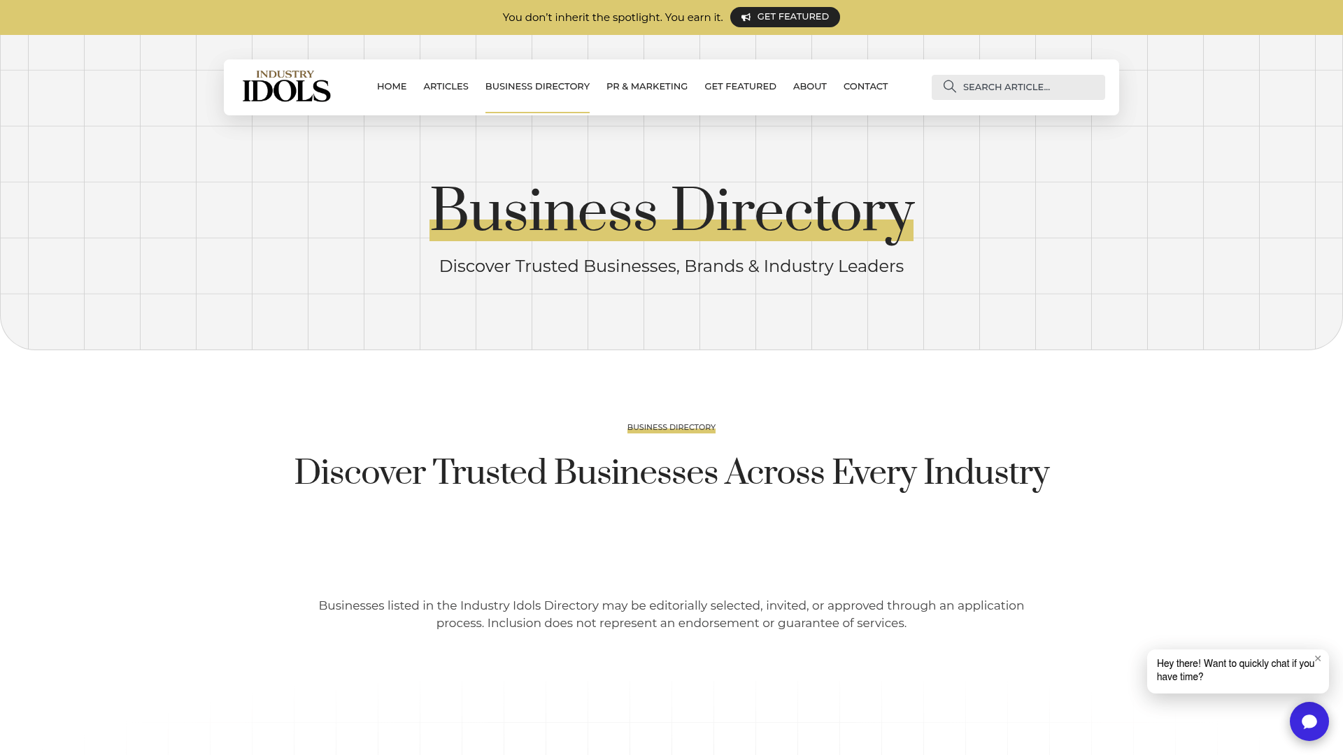 Screenshot: Screenshot of the Business Directory page showcasing listings of luxury hospitality businesses.