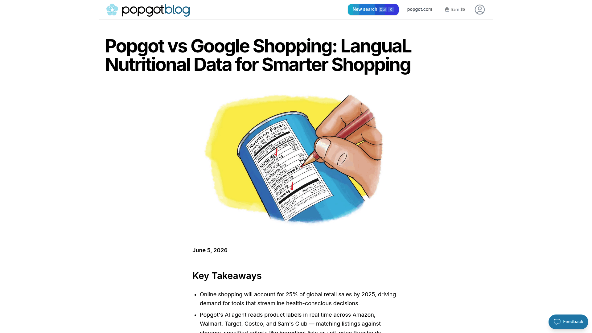 Screenshot: Illustrates Popgot's AI-driven ingredient filtering and unit-price transparency versus Google Shopping's generic nutrition data.