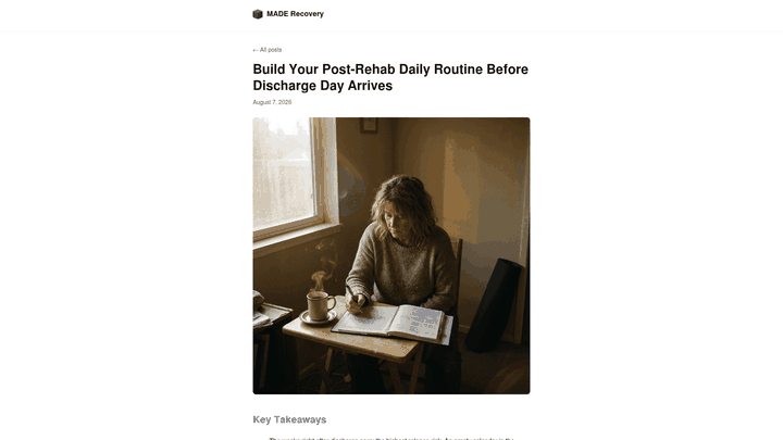 Screenshot: Key‑takeaways box with relapse‑risk statistics and early‑recovery data.