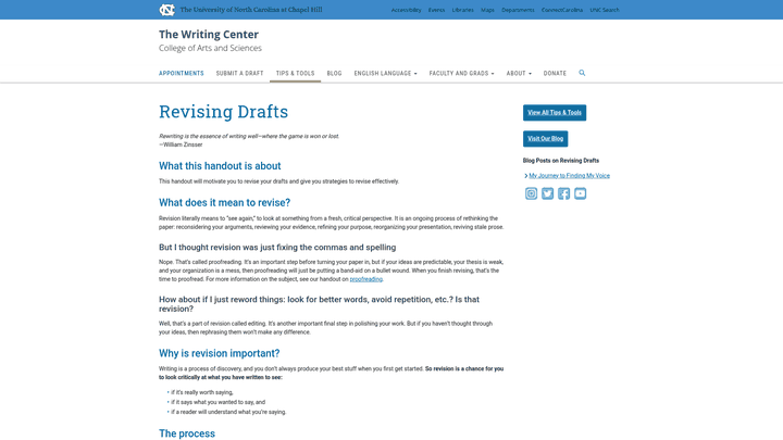 Screenshot: Revision strategies for improving overall structure, flow, and logical organization of an essay.