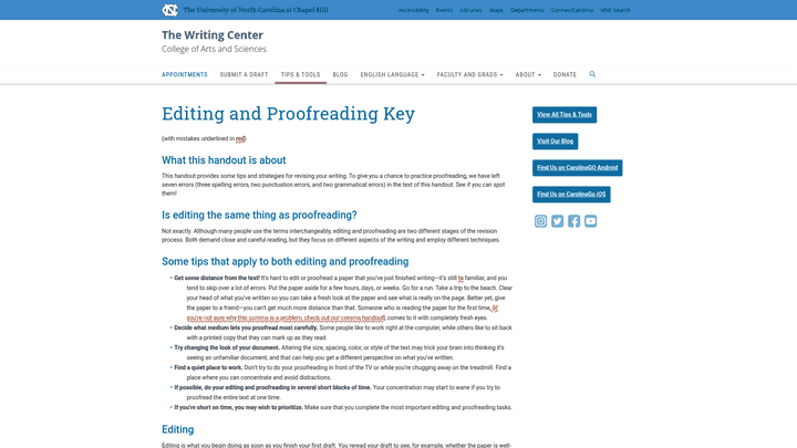 Screenshot: Proofreading checklist with common errors highlighted, illustrating systematic proofreading steps.