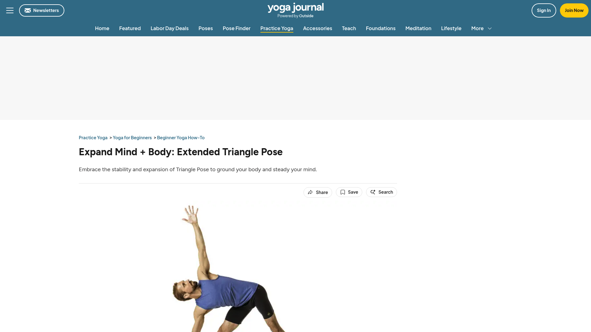 Screenshot: Illustration of Triangle Pose (Utthita Trikonasana) used to open the chest and improve posture
