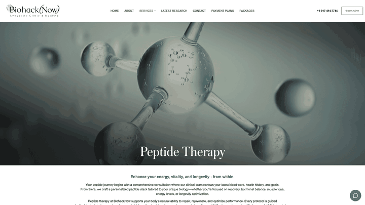 Screenshot: Overview of BiohackNow’s peptide therapy program categories and consultation workflow