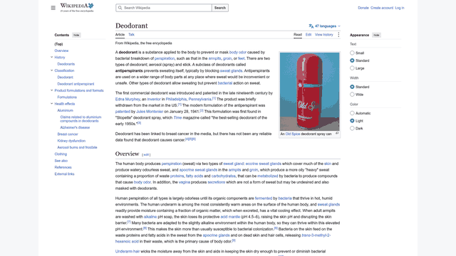 Screenshot: Excerpt from the Wikipedia page covering aluminum salts, how they work, and health‑risk assessments.