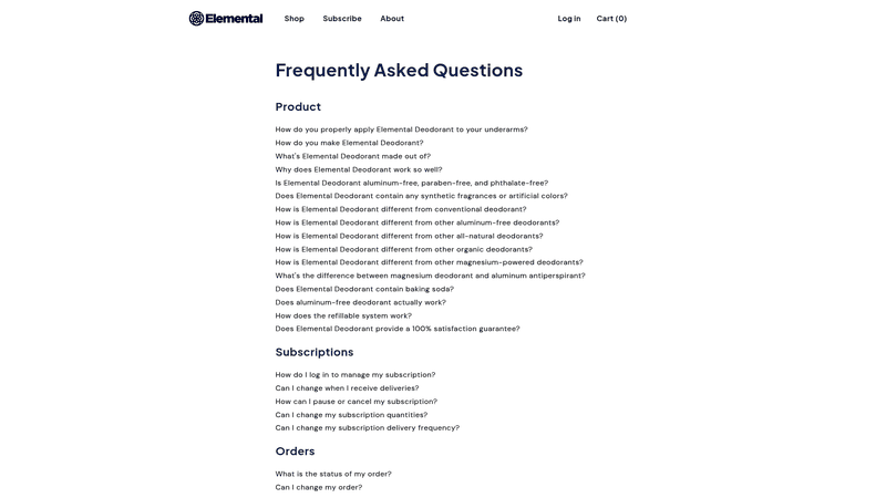 Screenshot: FAQ excerpt confirming the product is aluminum‑free and explaining why that matters.