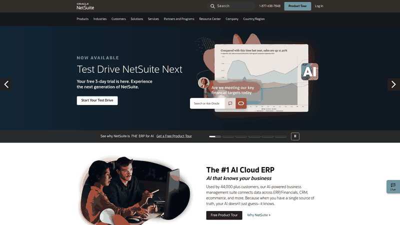 Screenshot: NetSuite’s ERP homepage illustrating its GL and inventory focus
