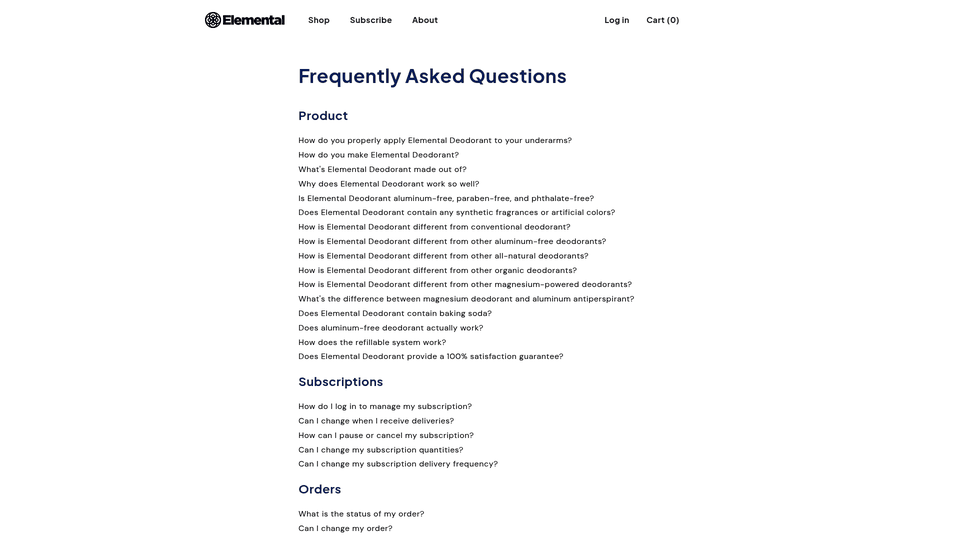 Screenshot: FAQ excerpt explaining magnesium hydroxide’s role as a natural deodorizer and odor neutralizer.