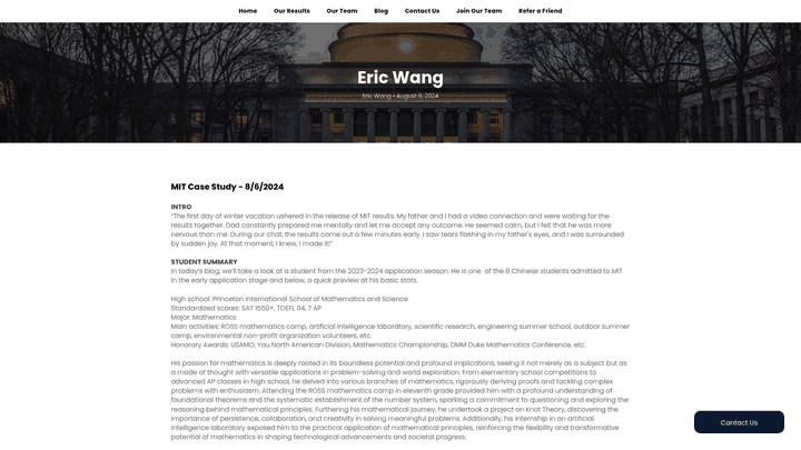Screenshot: MIT case study illustrating interview coaching and recommendation letter strategy used by Endurable.